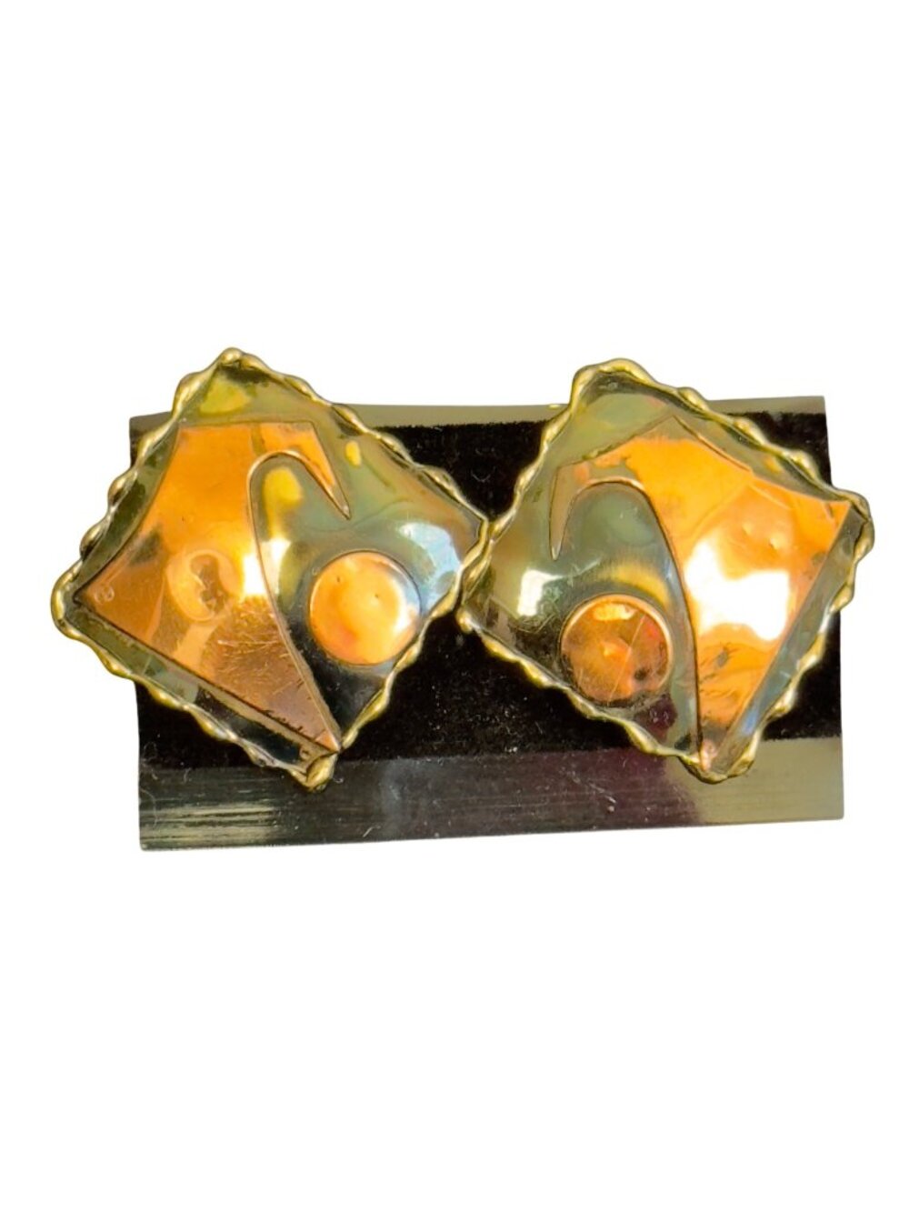 African Express Handmade Enamel & Brass Earrings With Abstract Smiley Design